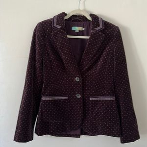 Boden women’s purple polka dot velvet blazer size 6